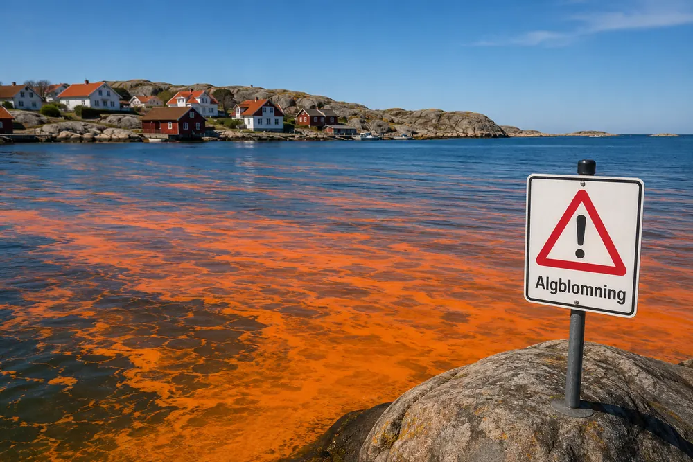 Marelden färgar havet orange längs Bohuskusten
