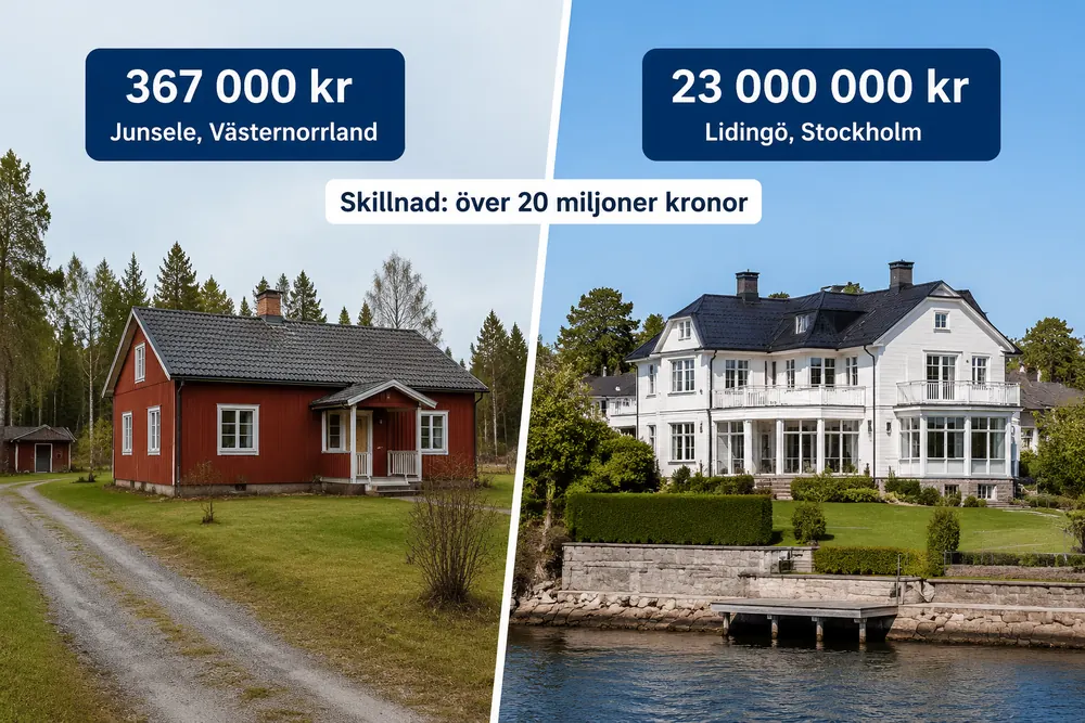 Svenska villapriser skiljer över 20 miljoner kronor