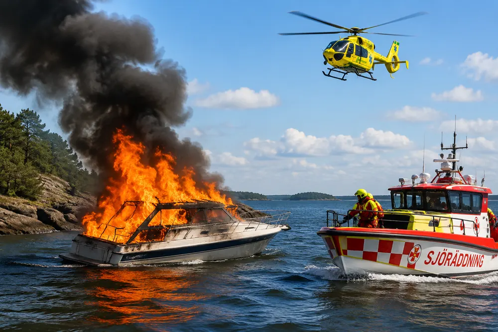 Två skadade efter brand i båt på Vänern