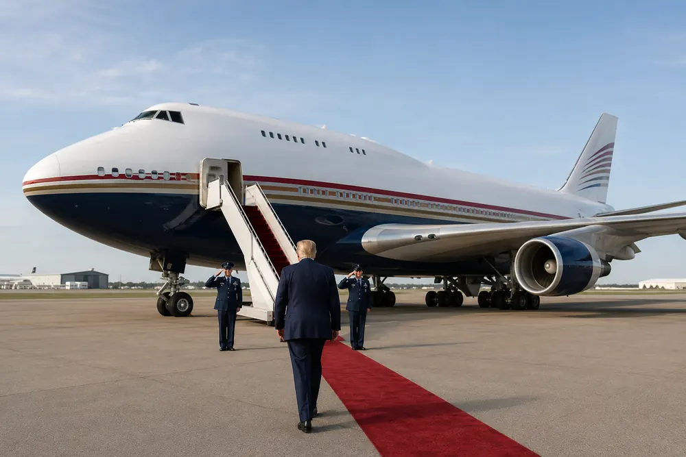 Donald Trump flög för första gången med Qatar-planet