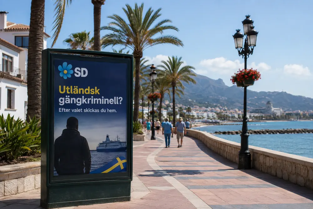 SD kampanjar med valaffischer i Marbella